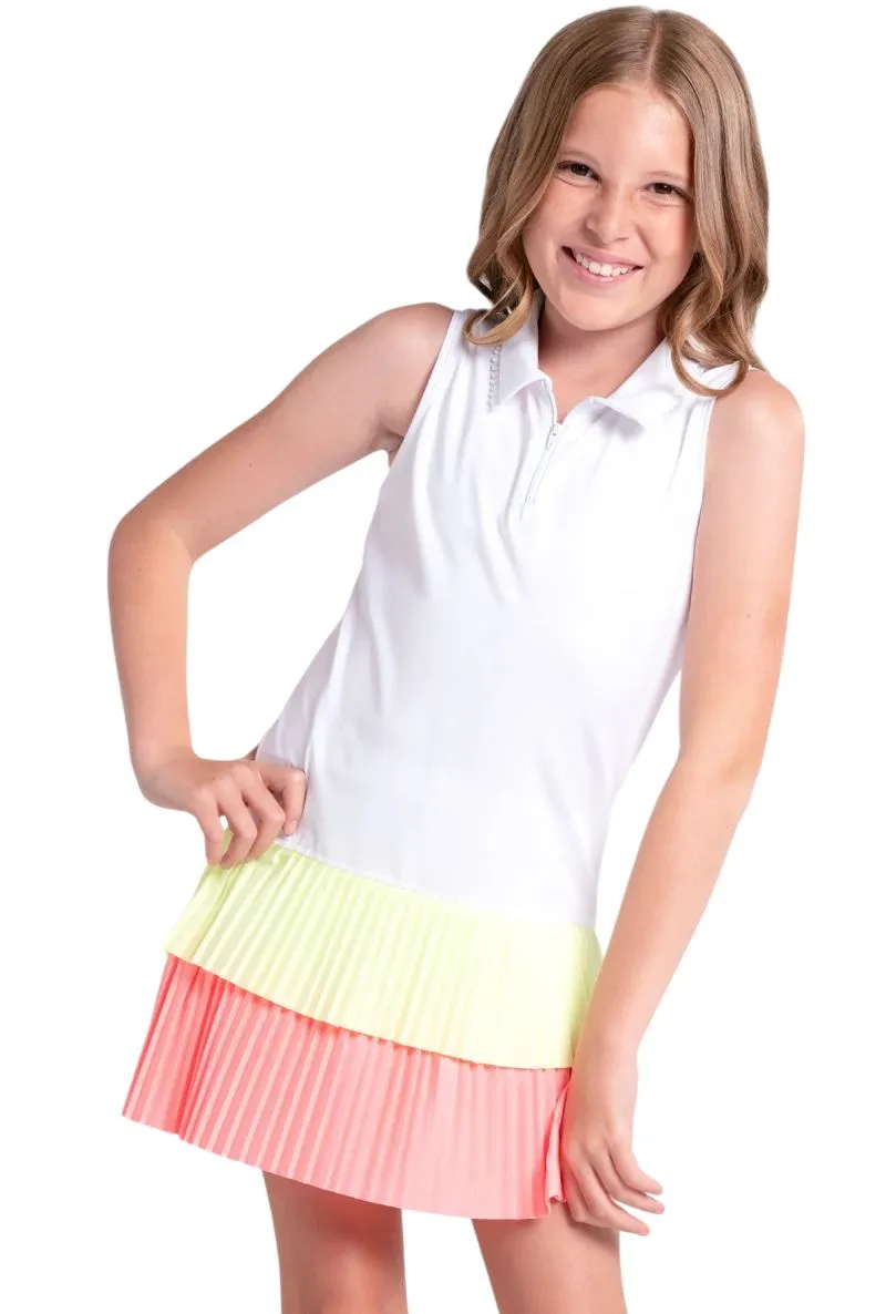 Lucky in Love Match Pleated Polo - wihite