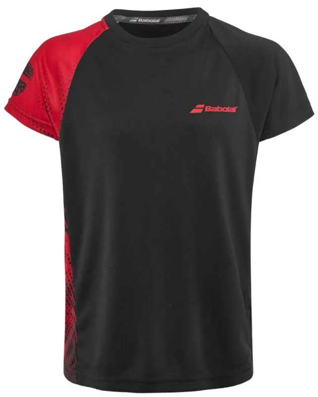 Babolat Performance Crew Neck Tee Boy - black/salsa