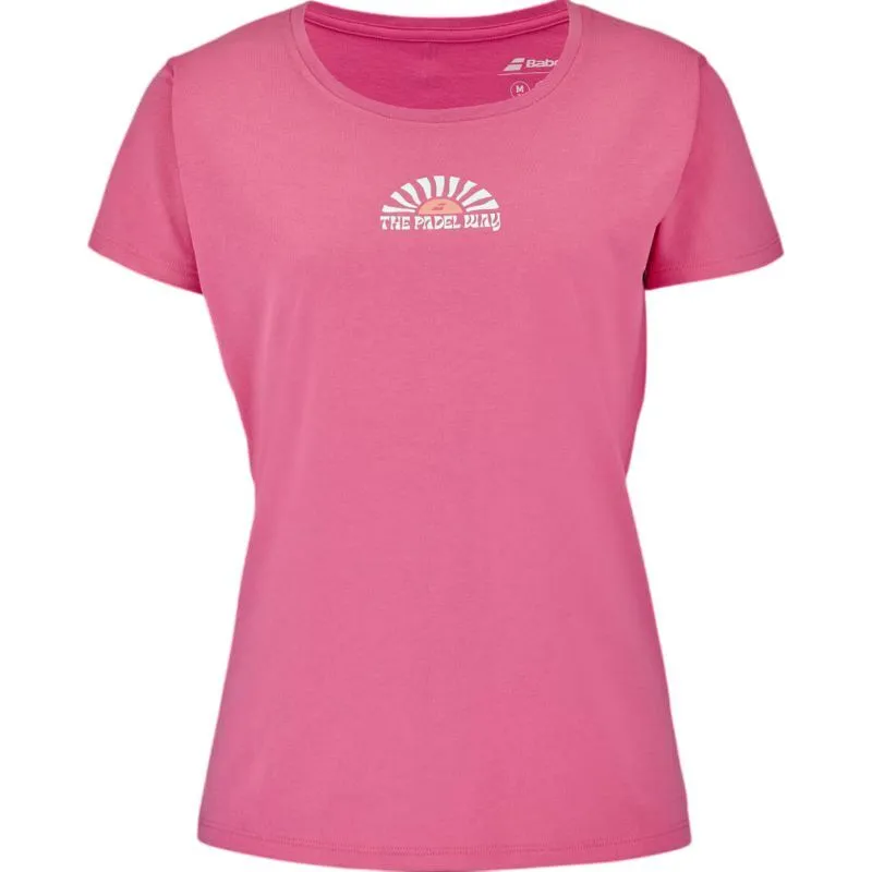 Women's T-shirt Babolat Exercise Message - sun kissed coral - Pink