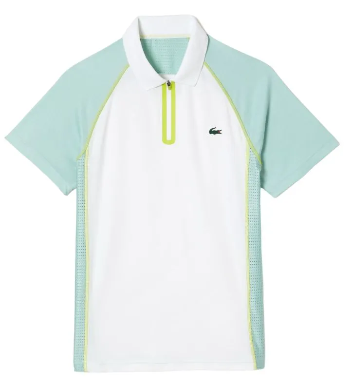 Lacoste Tennis Recycled Polyester Polo Shirt with Ultra-Dry Technology - white/light grren/ yellow