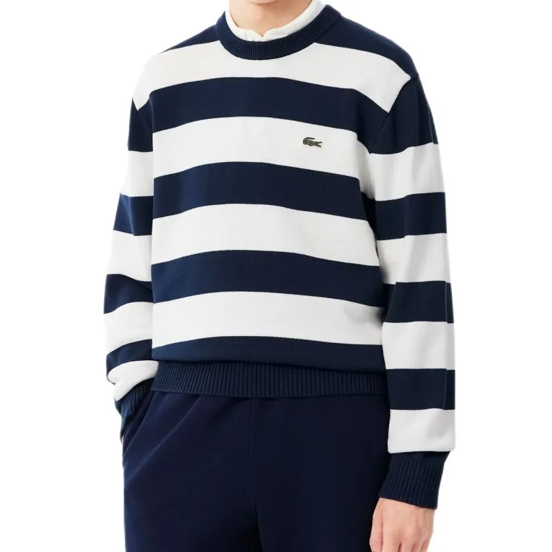 Lacoste Striped Cotton Crew Neck Sailor - navy blue/white
