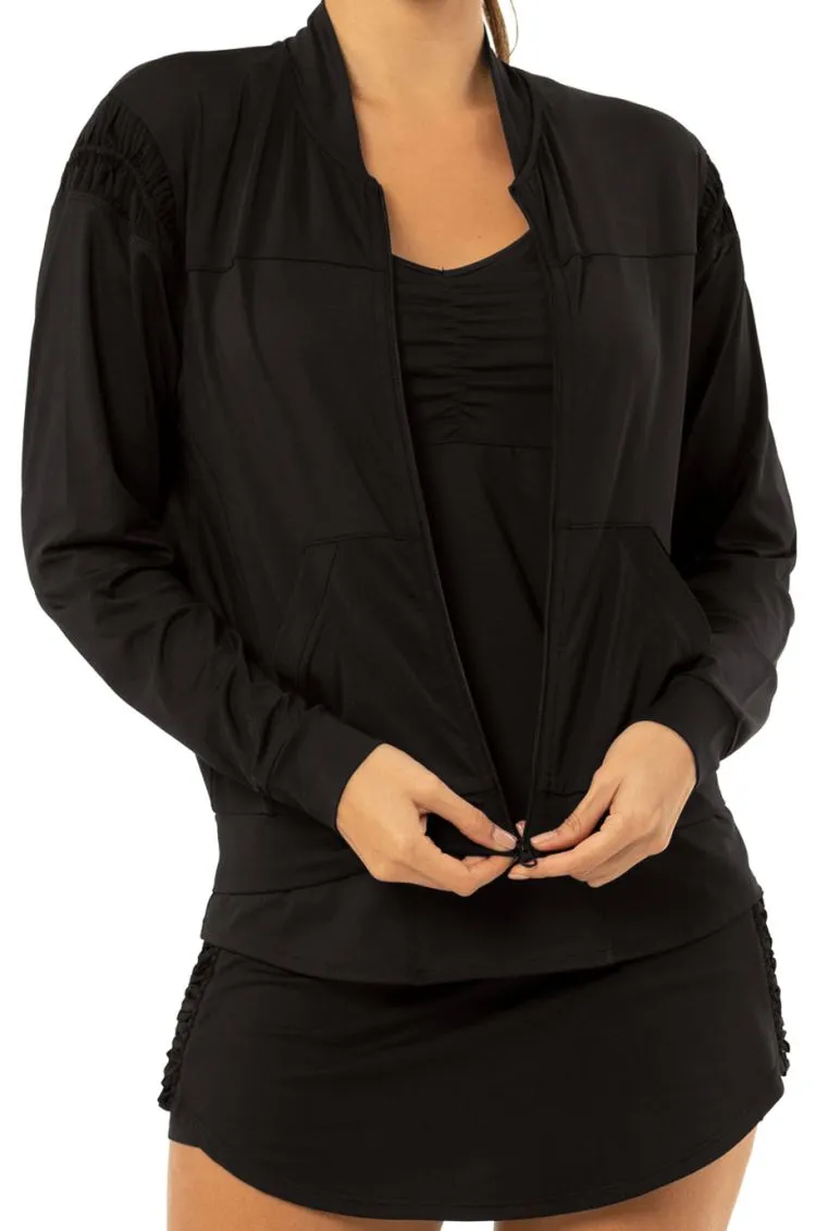 Lucky in Love Macramé Core Bomber Jacket Women - black