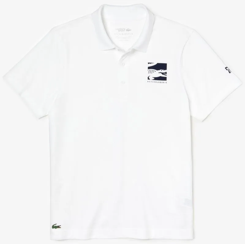 Lacoste Men's SPORT Novak Djokovic Lightweight Cotton Polo - white/navy blue