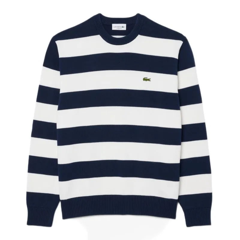 Lacoste Striped Cotton Crew Neck Sailor - navy blue/white