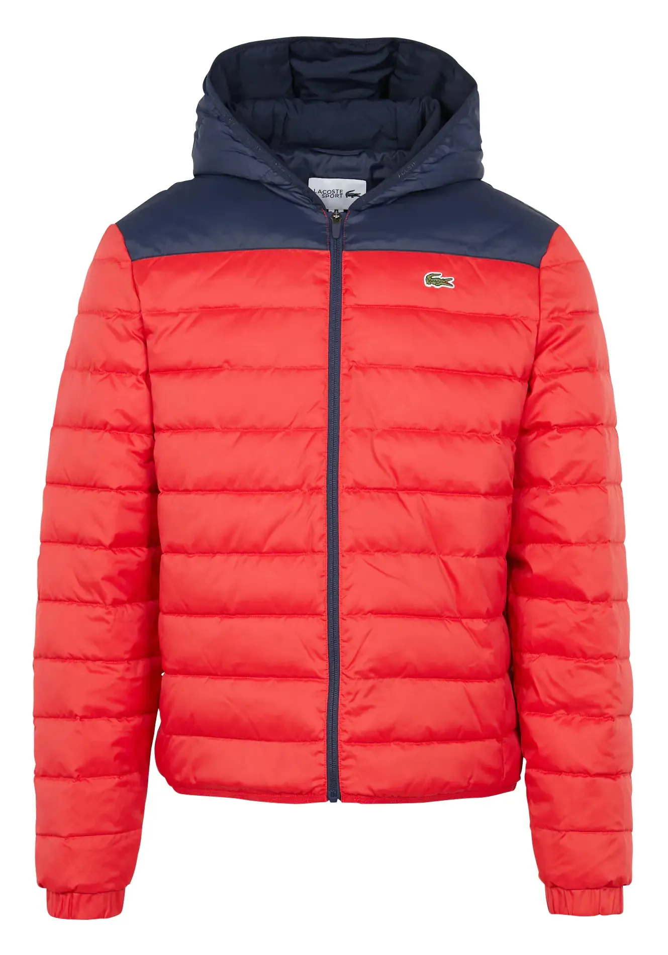 Lacoste Men's Lacoste SPORT Hooded Water-Resistant Quilted Jacket - red/navy blue Lacoste Men's Lacoste SPORT Hooded Water-Resistant Quilted Jacket - red/navy blue