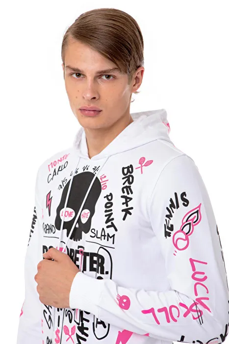 Hydrogen Graffiti Hoodie Man - white/fuchsia