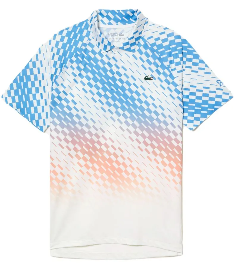 Lacoste Tennis X Novak Djokovic Checkerboard Print Polo Shirt - white/blue/light orange Lacoste Tennis X Novak Djokovic Checkerboard Print Polo Shirt - white/blue/light orange