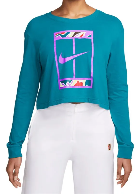 Nike Court Dri-Fit Slam Long Sleeve Cropped Tennis T-Shirt - green abyss Nike Court Dri-Fit Slam Long Sleeve Cropped Tennis T-Shirt - green abyss