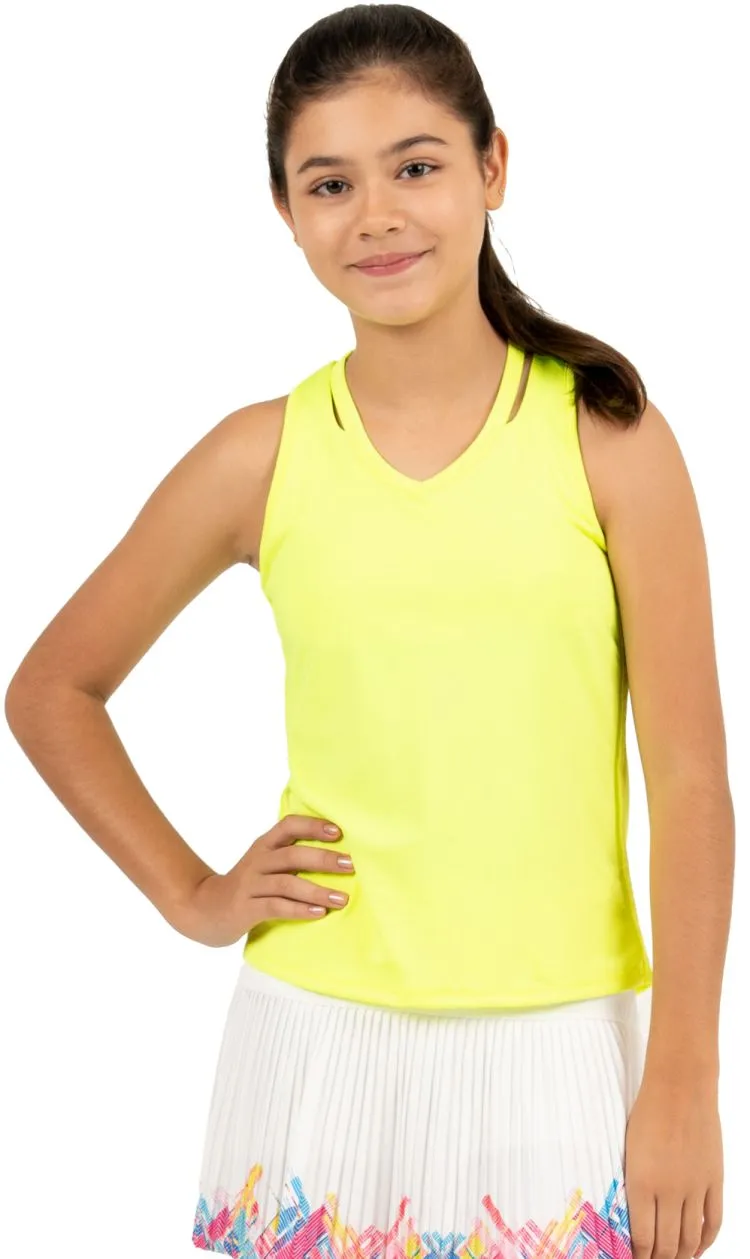 Lucky in Love Core V-Neck Cutout Tank Girls - neon yellow