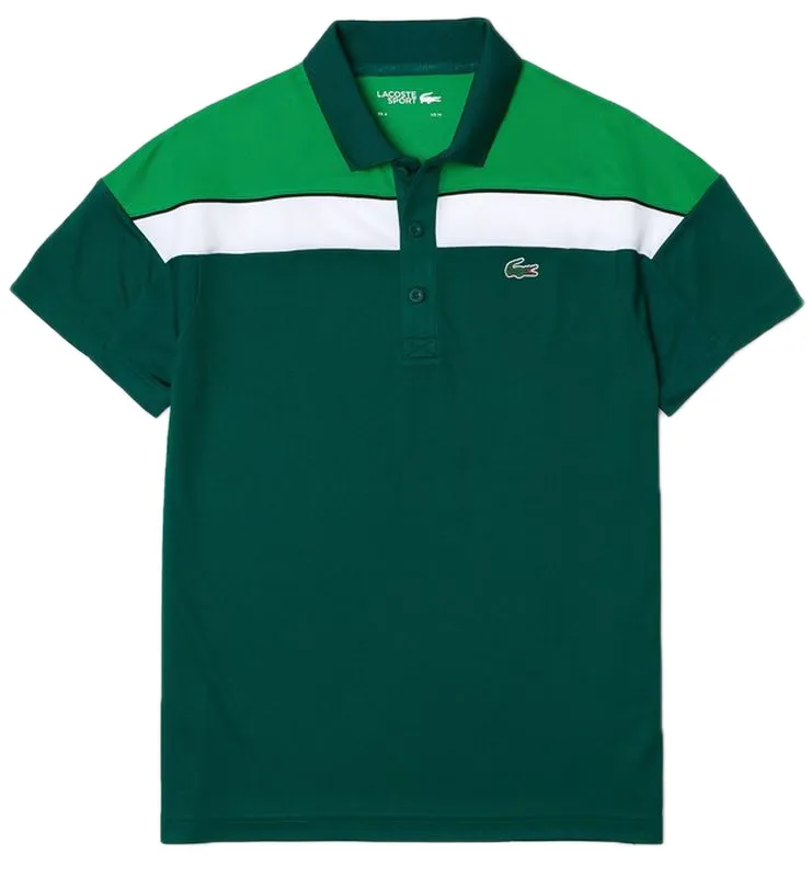 Lacoste Men’s Thermo-Regulating Piqué Regular Fit Polo Shirt - green/white/black Lacoste Men’s Thermo-Regulating Piqué Regular Fit Polo Shirt - green/white/black