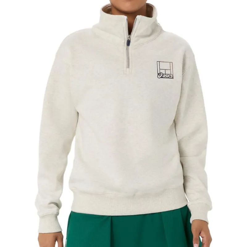 Asics Court Core Graphic Half Zip - soft oat heather