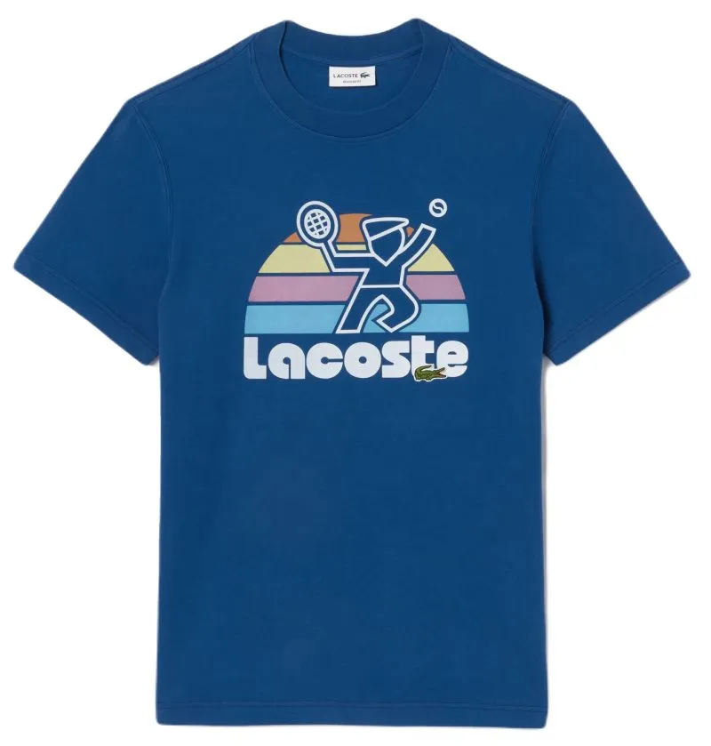 Men's T-shirt Lacoste Washed Effect Tennis Print - blue - Blue
