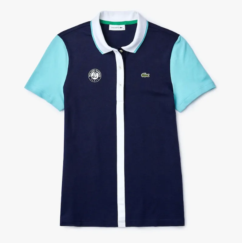 Lacoste Women's SPORT Roland Garros Colourblock Cotton Polo Shirt - navy blue/turq