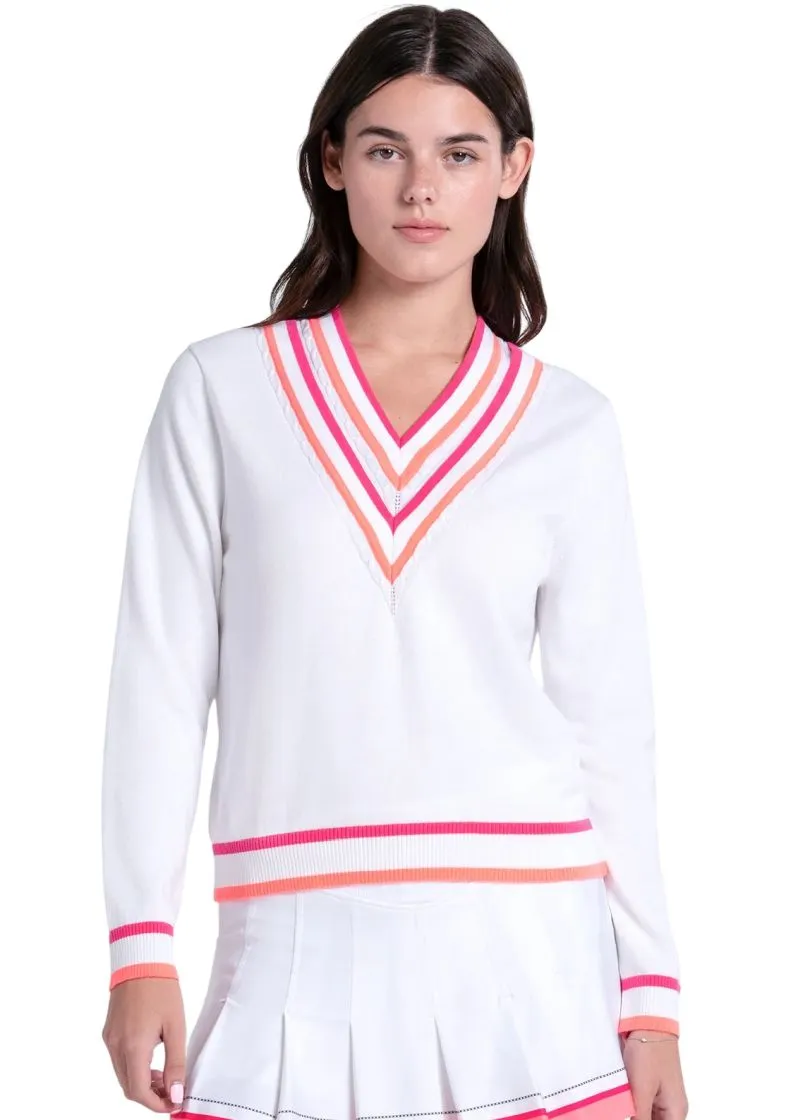 Lucky in Love Victory V-neck - white/pink