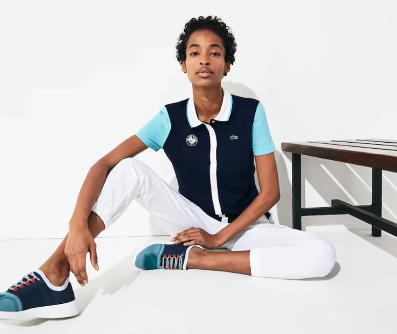 Lacoste Women's SPORT Roland Garros Colourblock Cotton Polo Shirt - navy blue/turq