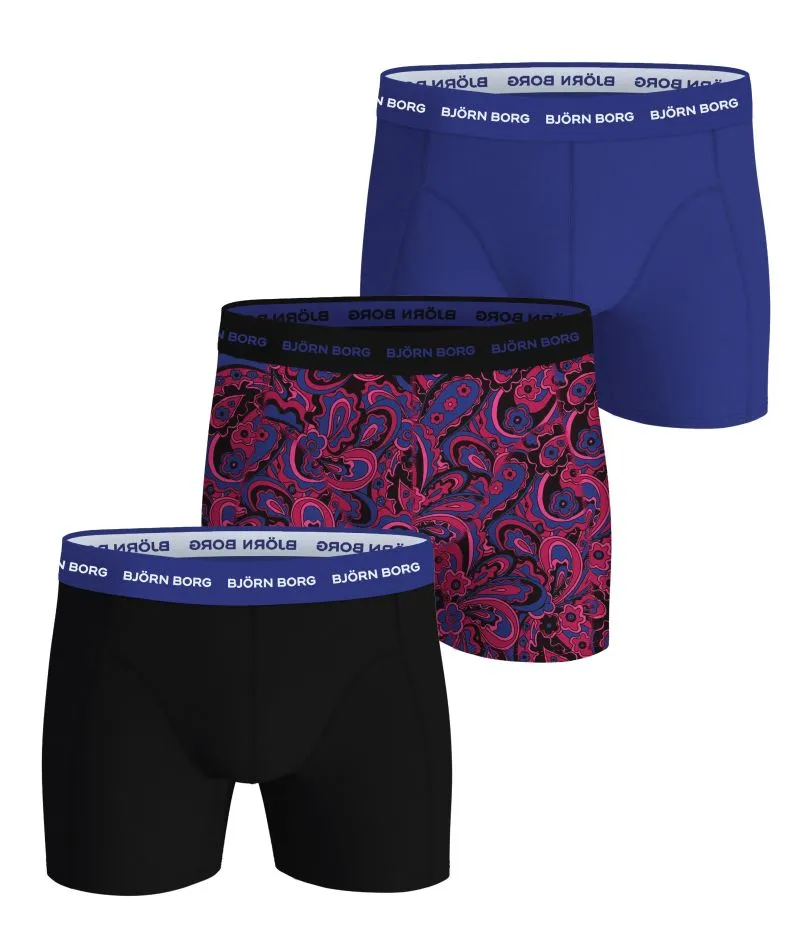 Men's Boxers Björn Borg Cotton Stretch 3P - blue/print/black - Multicolor