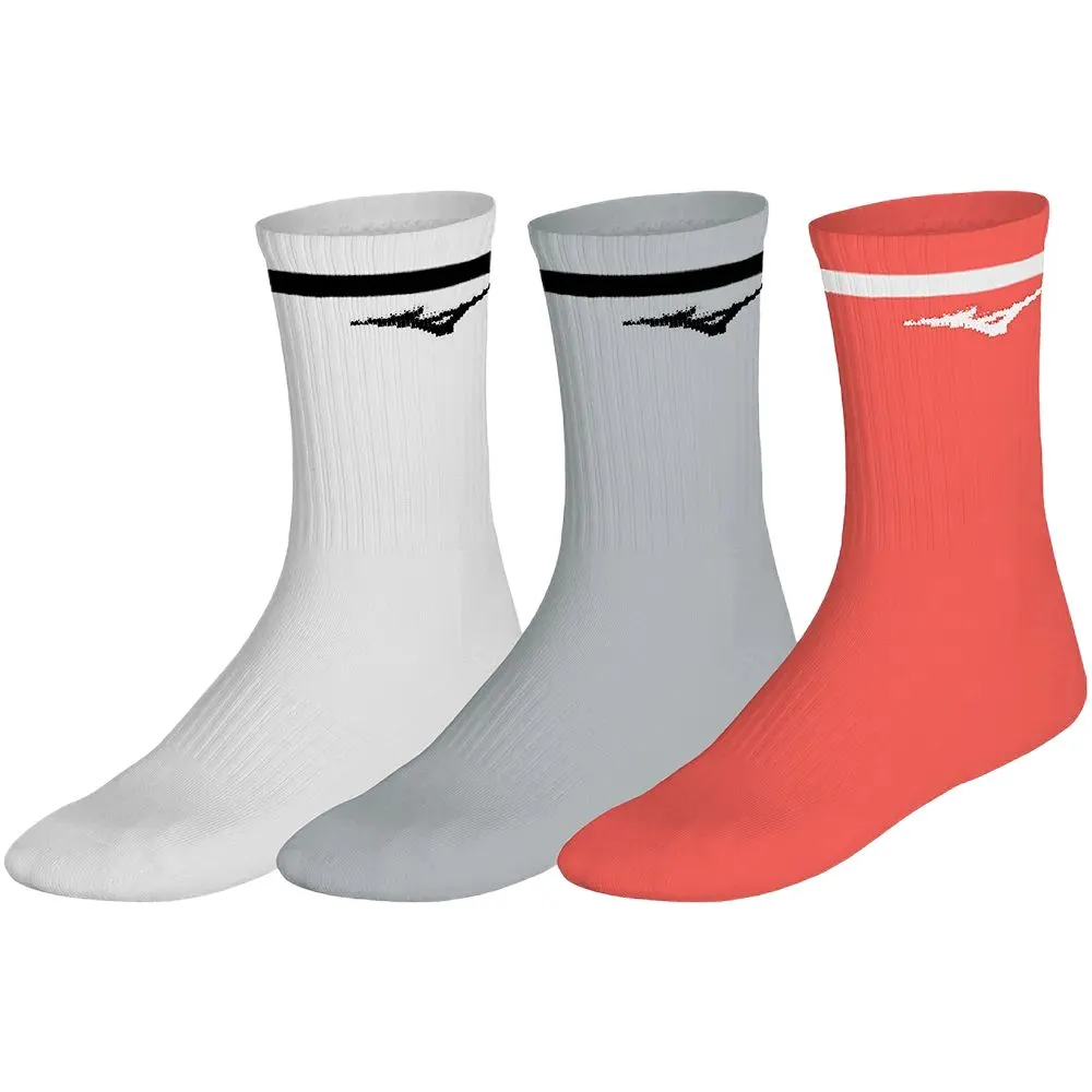 Mizuno Training Socks With Line 3P - white/cloudscape/lava orange
