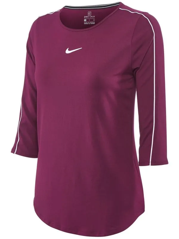 Nike Court Women 3/4 Sleeve Top - bordeaux/white