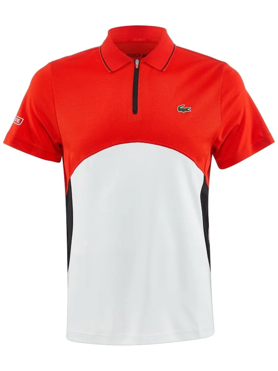 Lacoste Men's Lacoste SPORT Ultra-Dry Piqué Zip Tennis Polo Shirt - red/white/black