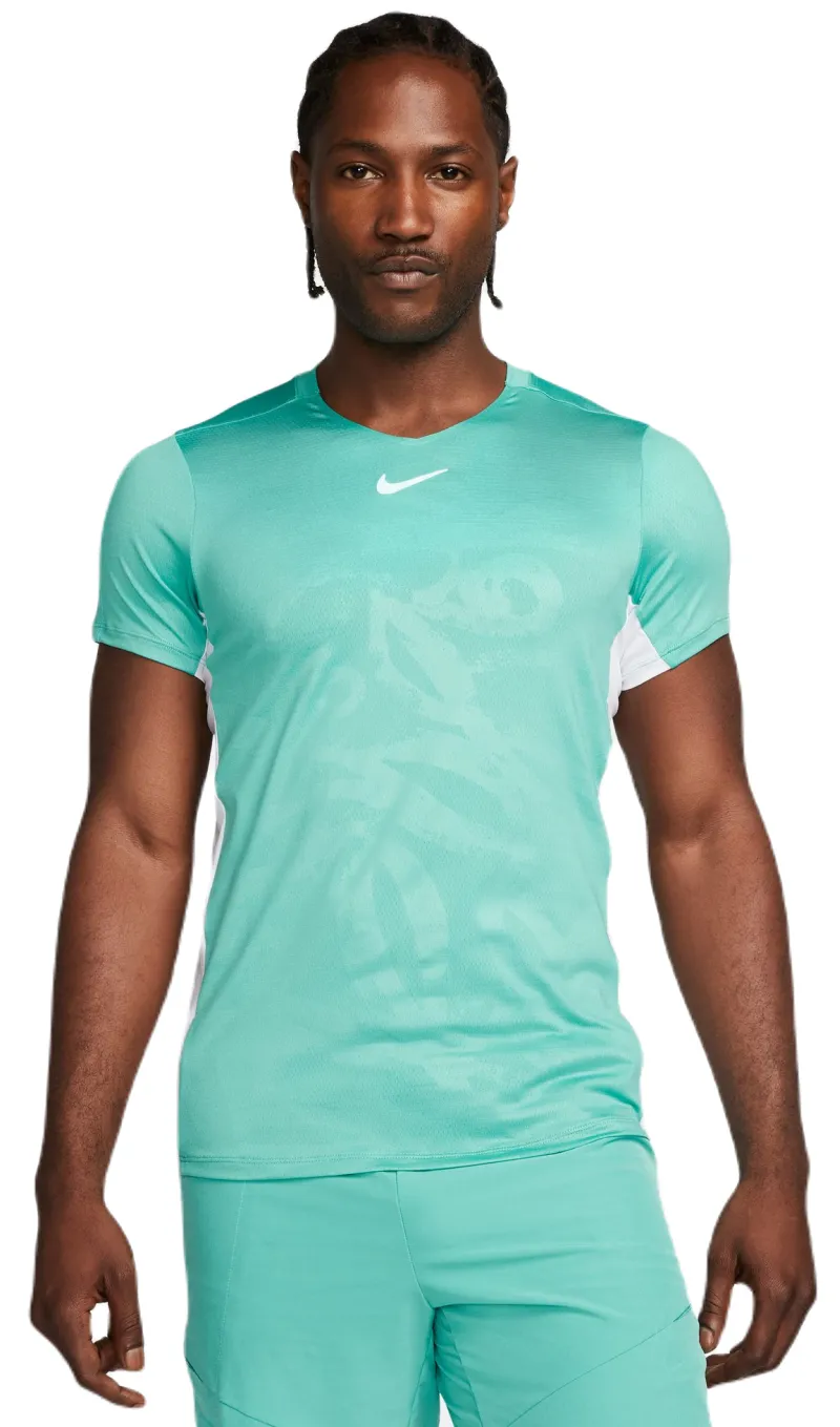 Nike Court Dri-Fit Advantage Printed Tennis Top - washed teal/white/white
