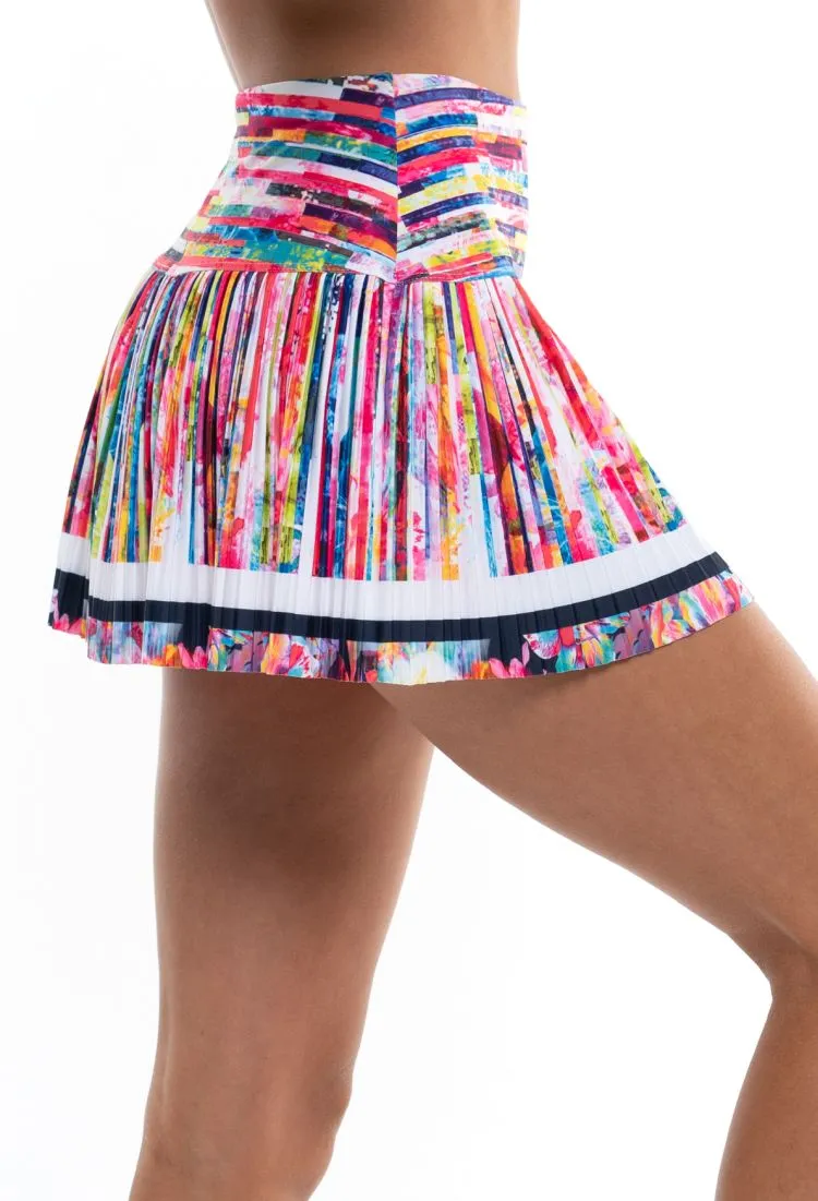 Lucky in Love Techno Tropic Long Techno Stripe Pleated Skirt Women - punch