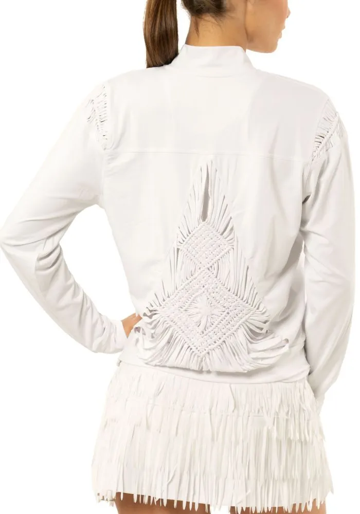 Lucky in Love Macramé Core Bomber Jacket Women - white