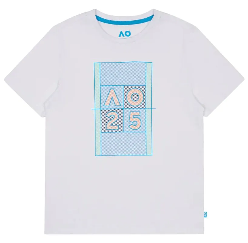 Boys' t-shirt Australian Open Mitred Neck Dated - White