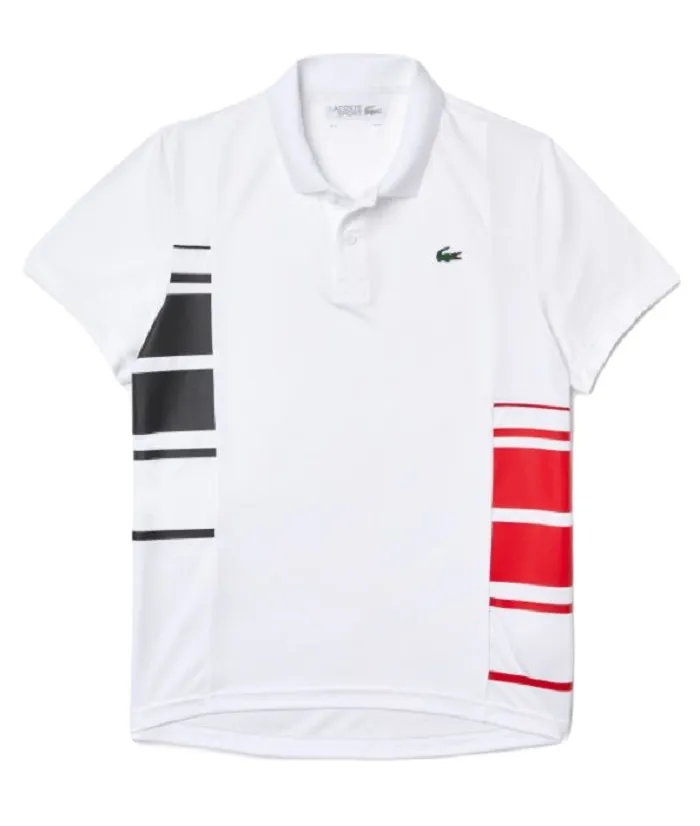 Lacoste Men's SPORT Colour-block Piqué And Mesh Polo Shirt - white/black/red/black Lacoste Men's SPORT Colour-block Piqué And Mesh Polo Shirt - white/black/red/black