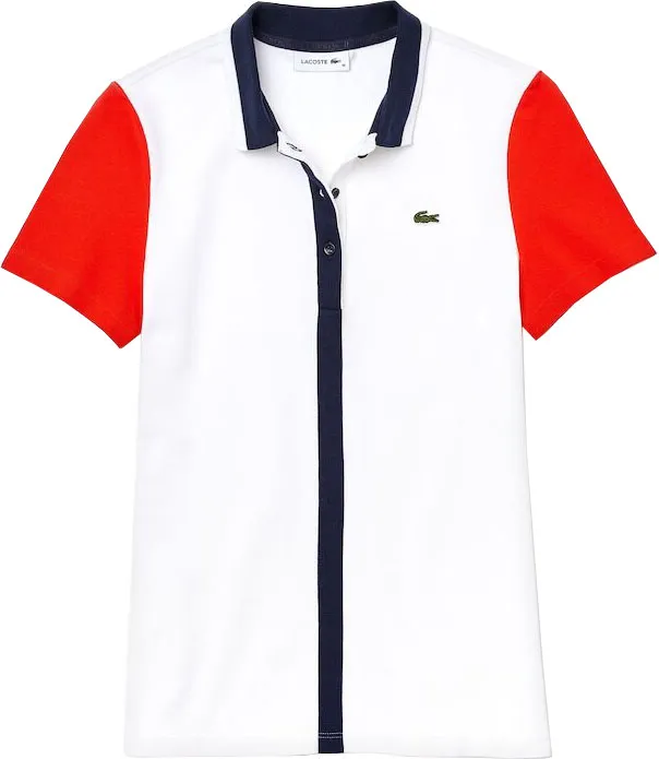 Lacoste Women's SPORT Roland Garros Colourblock Cotton Polo Shirt - white/red/blue