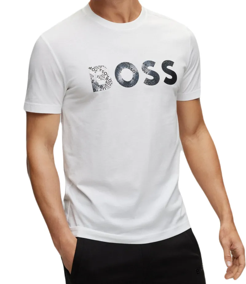 BOSS Cotton-Jersey T-Shirt With Foil-Print Logo - white