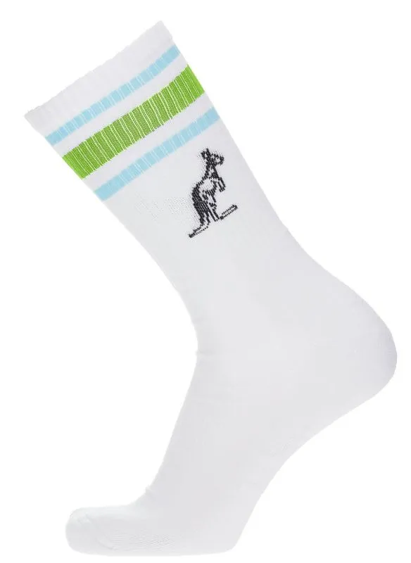 Australian Cotton Socks With Stripes - white/green/blue