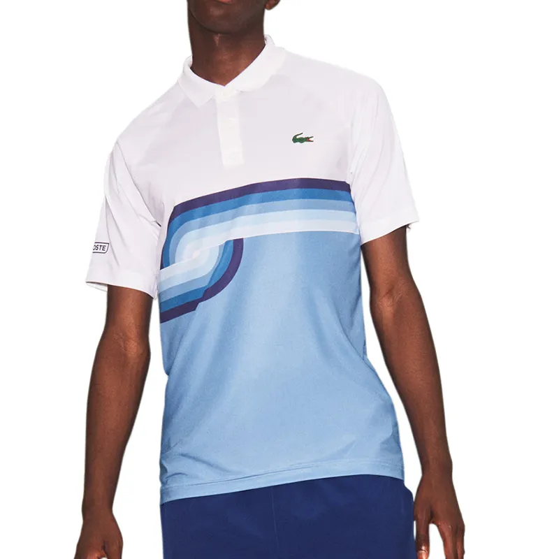 Lacoste Novak Djokovic Breathable Print Regular Fit Polo Shirt M - white/blue