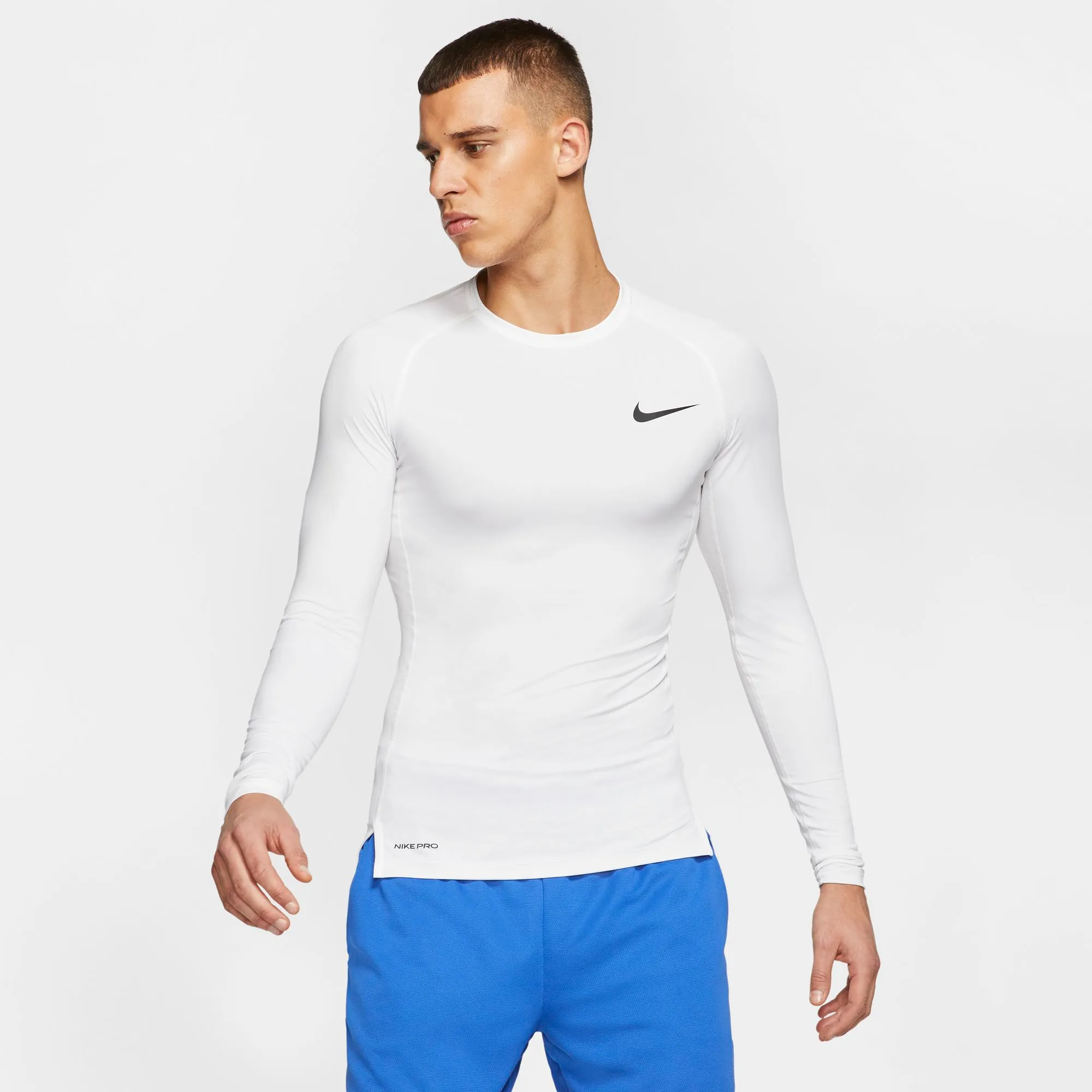 Nike Pro Top LS Tight - white/black
