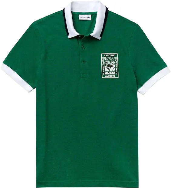 Lacoste Men's SPORT Roland Garros Cotton Plant Design Polo Shirt - green/white/nav