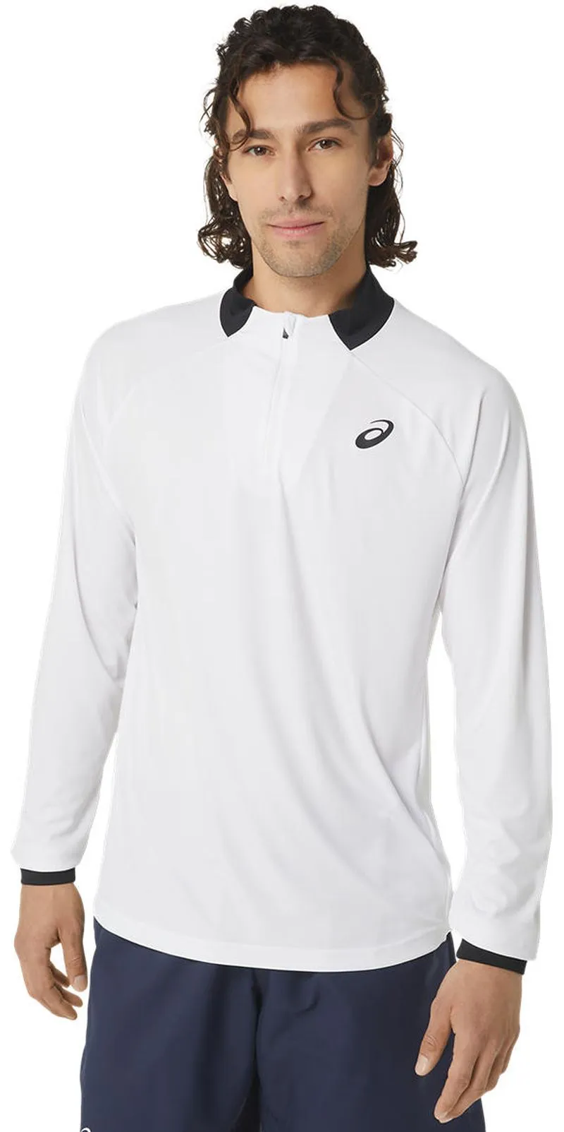 2041A274_100_GM_FT_GLB Asics Men Court 1/2 Zip Long Sleeve Top - brilliant white