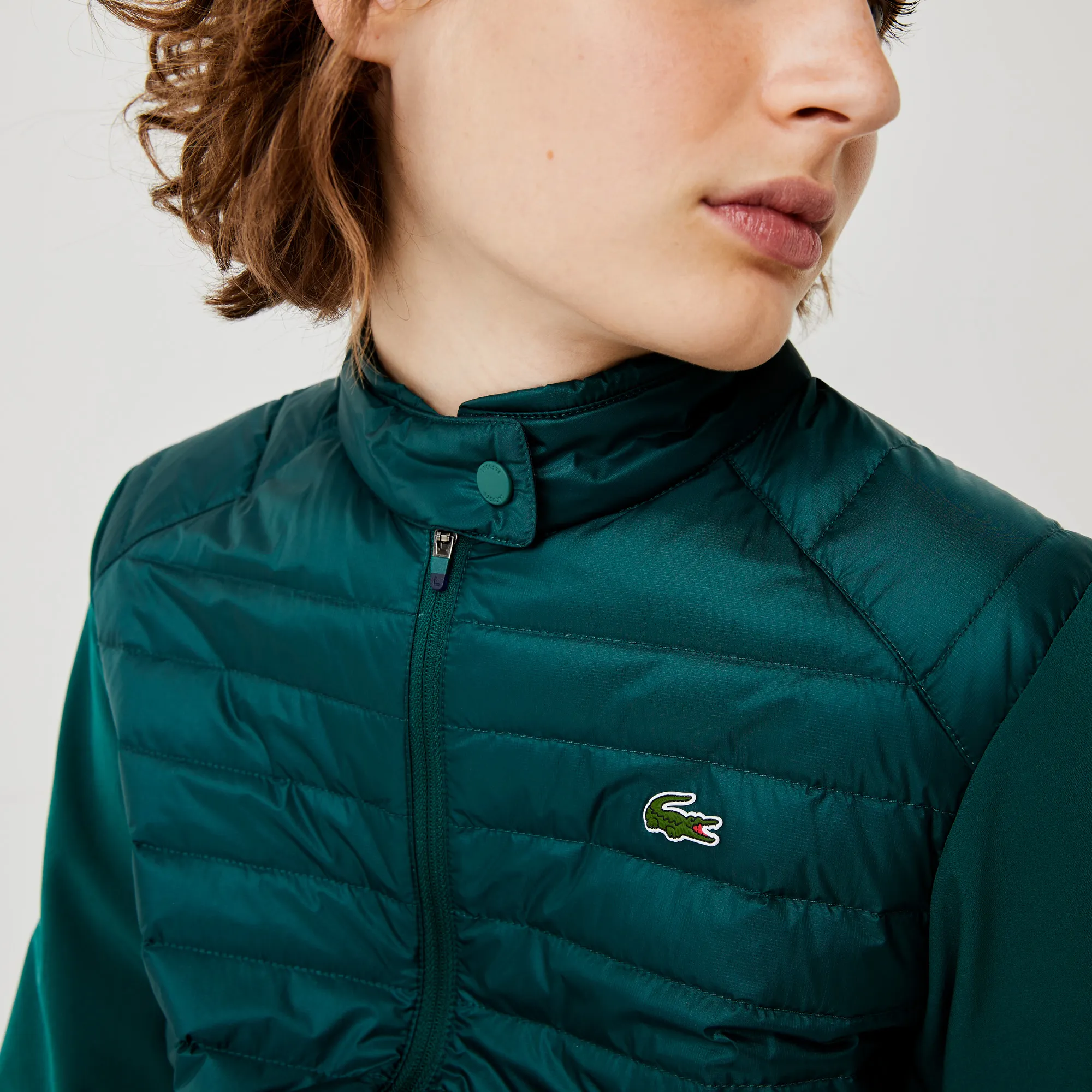 Lacoste Women’s SPORT Water-Resistant Down-Filled Puffer Jacket - green/navy blue