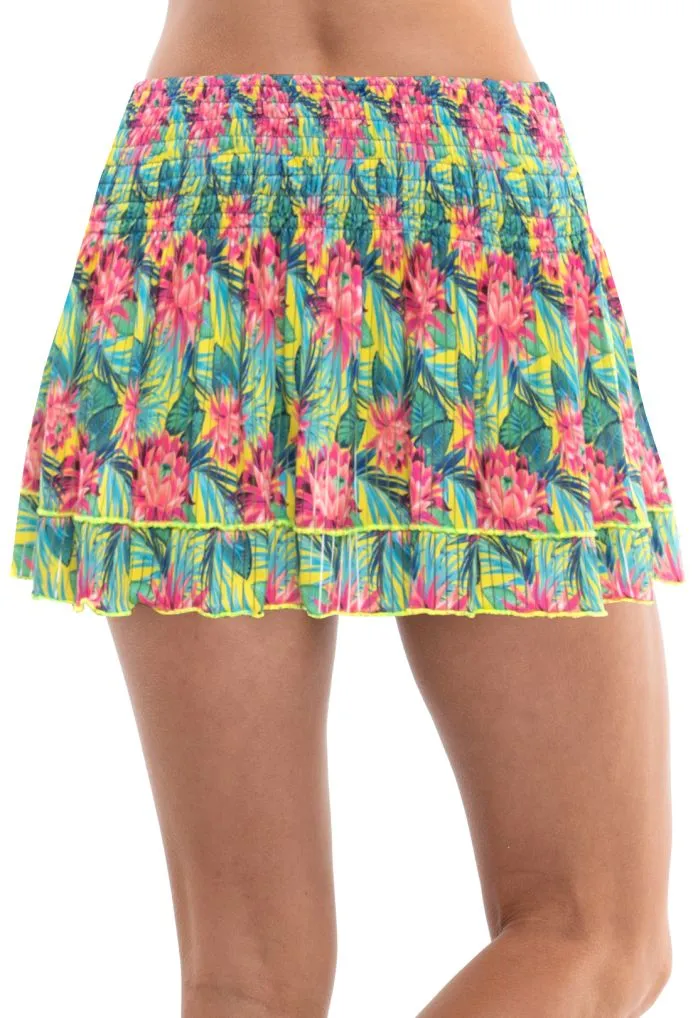 Lucky in Love Novelty Print Sub Tropic Smocked Skirt Women - multi