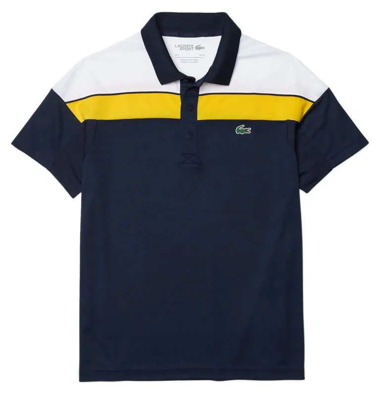 Lacoste Men’s Thermo-Regulating Piqué Regular Fit Polo Shirt - navy blue/white/yel