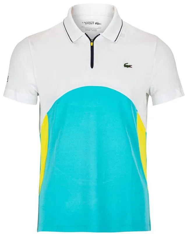 lacoste-men-s-lacoste-sport-ultra-dry-pique-zip-tennis-polo-shirt-white-turquois-1 Lacoste Men's Lacoste SPORT Ultra-Dry Piqué Zip Tennis Polo Shirt - white/turquois