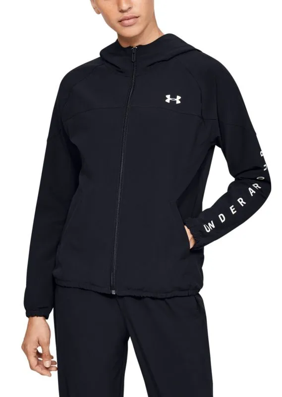 Under Armour Women's UA Woven Branded Full Zip Hoodie - black/onyx white Under Armour Women's UA Woven Branded Full Zip Hoodie - black/onyx white