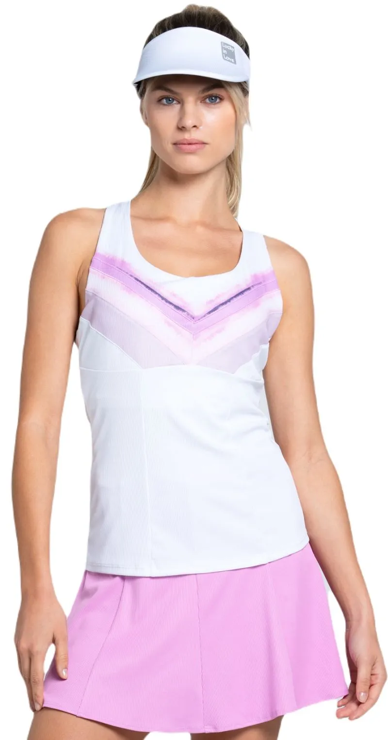 Women's top Lucky in Love Mystic Petal Pink Racerback - White