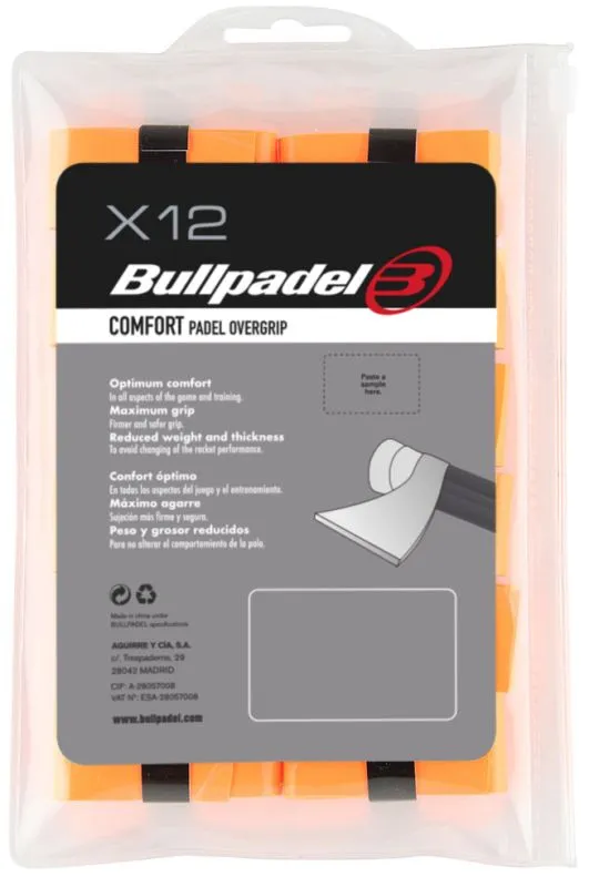 Bullpadel Padel Comfort Overgrip GB 1600 12P - naranja fluor