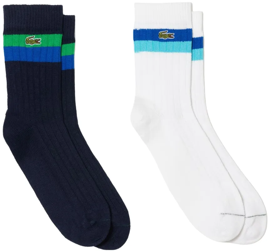Lacoste Unisex High-Cut Striped Ribbed Cotton Socks 2P