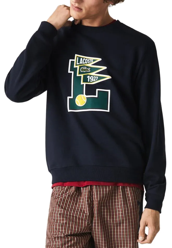 Lacoste Men's Pennants L Badge Zippered Cotton Fleece Sweatshirt - navy blue