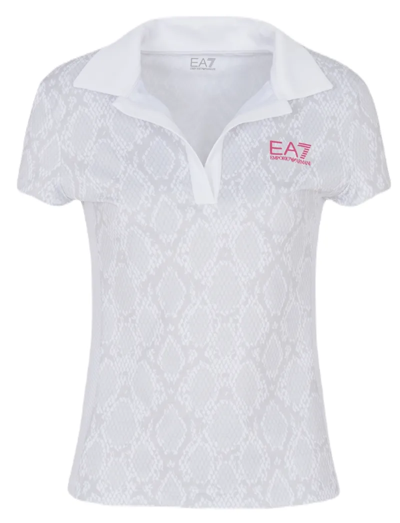 EA7 Woman Jersey Polo Shirt - white python