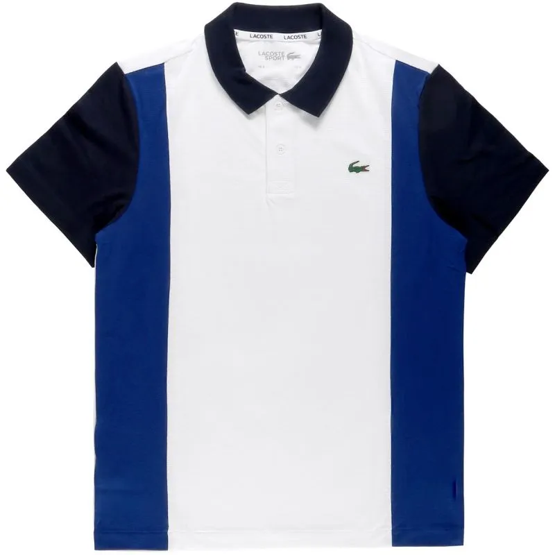 Lacoste SPORT Men's Ultra-Lightweight Colorblock Cotton Regular Fit Polo Shirt - white/blue Lacoste SPORT Men's Ultra-Lightweight Colorblock Cotton Regular Fit Polo Shirt - white/blue