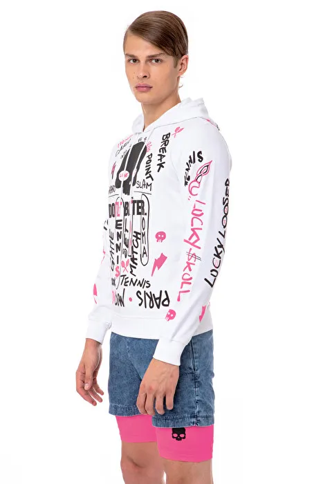 Hydrogen Graffiti Hoodie Man - white/fuchsia