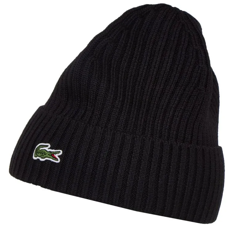 Lacoste Men's Ribbed Wool Beanie - black