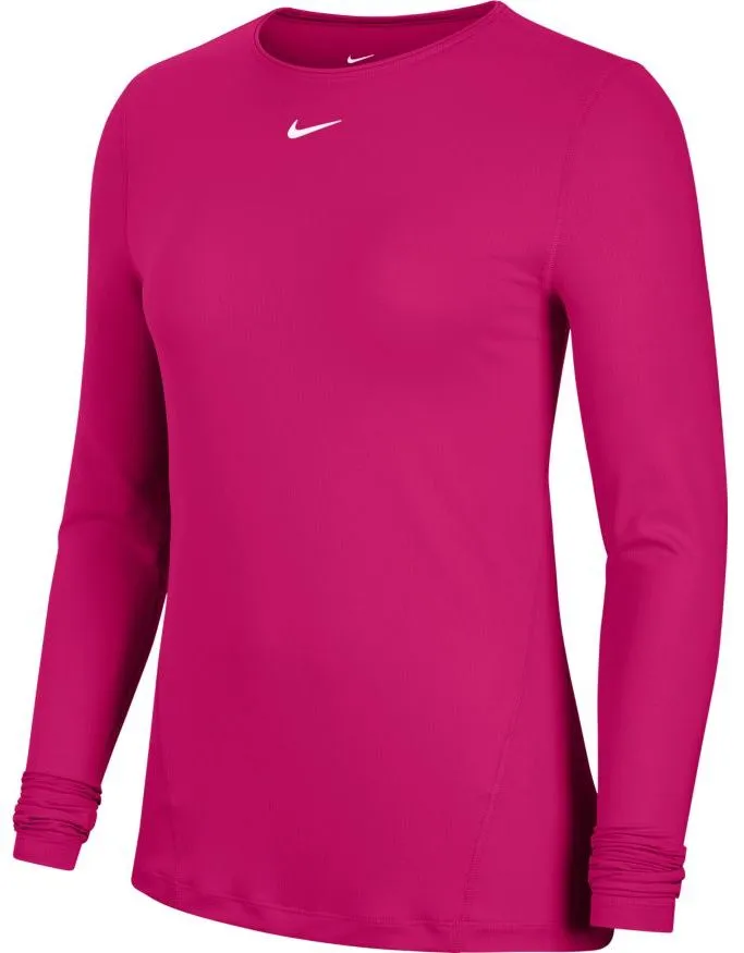 Nike Pro Top LS All Over Mesh - fireberry/white