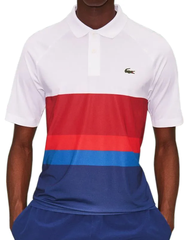 Lacoste Novak Djokovic Breathable Stretch Regular Fit Polo Shirt M - white/red/blu